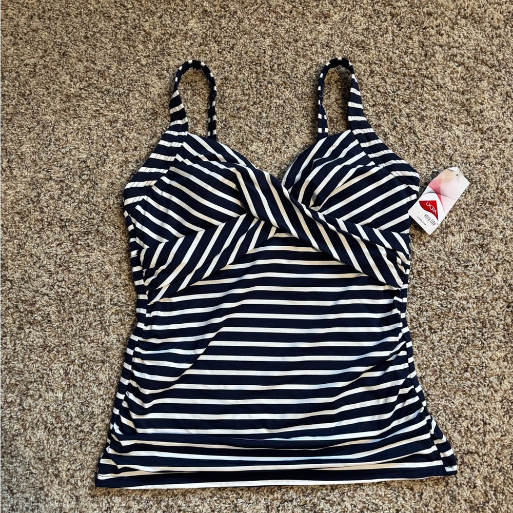 Navy and White Striped Tankini Top